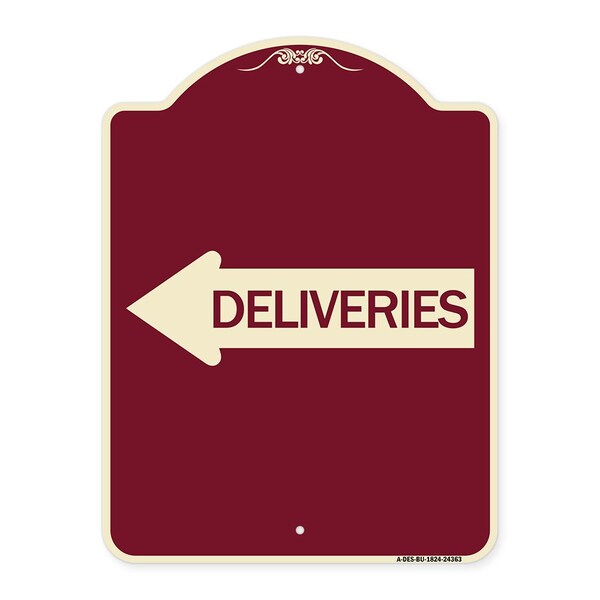 Signmission Deliveries With Left Arrow Heavy-Gauge Aluminum Architectural Sign, 24" x 18", BU-1824-24363 A-DES-BU-1824-24363 - main